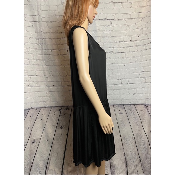 New $390 Raquel Allegra Black Satin Raw Edge DRESS - Picture 5 of 11